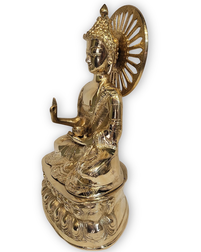 Setting Buddha Statue 12 Inch in Brass Metal with Dhamma Chakra - Image 2