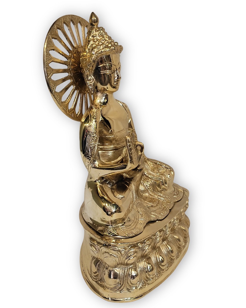 Setting Buddha Statue 12 Inch in Brass Metal with Dhamma Chakra - Image 3