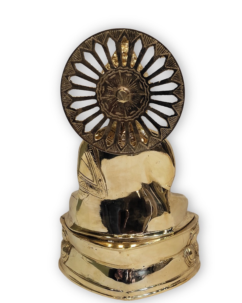 Setting Buddha Statue 12 Inch in Brass Metal with Dhamma Chakra - Image 4